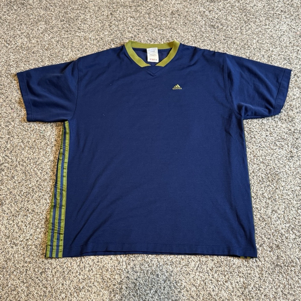 VINTAGE 90' ADIDAS 3 STRIPES EDITION NAVY SPORT JERSEY T-SHIRT XLARGE